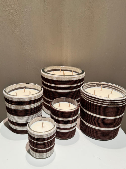 5 striped Braun-White Candles
