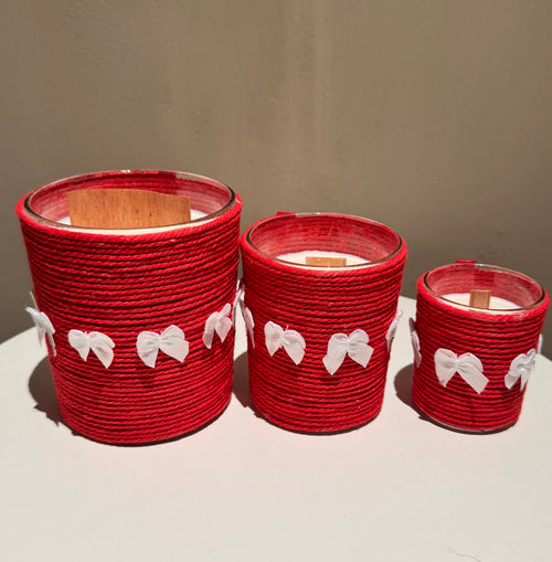 3 Red Christmas White little bow Candles