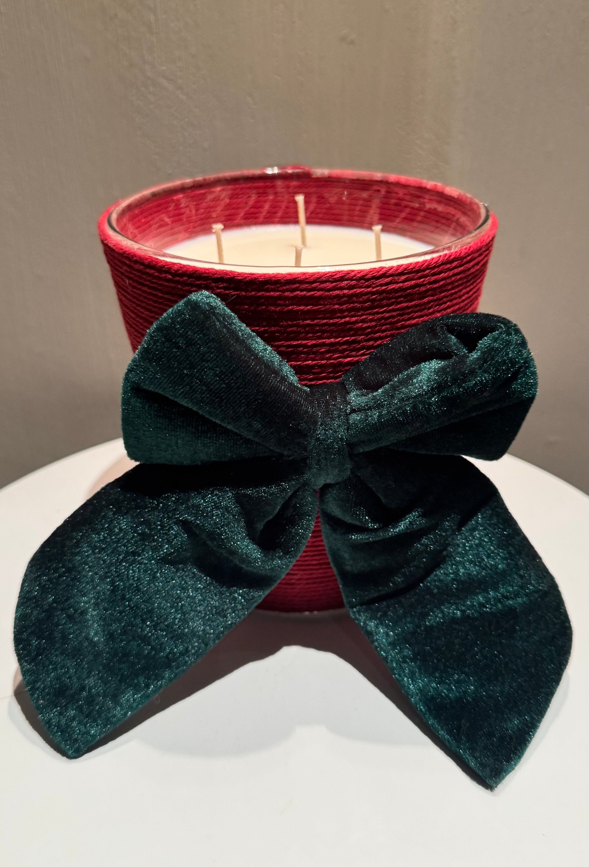 Christmas Candle red with dark green bow